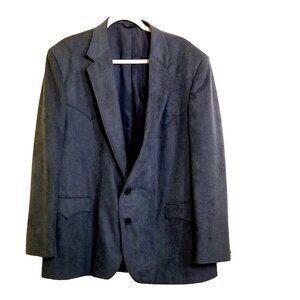 Circle S Dallas Texas Mens Blazer Sport Coat 48R Blue Micro Suede Two Button USA